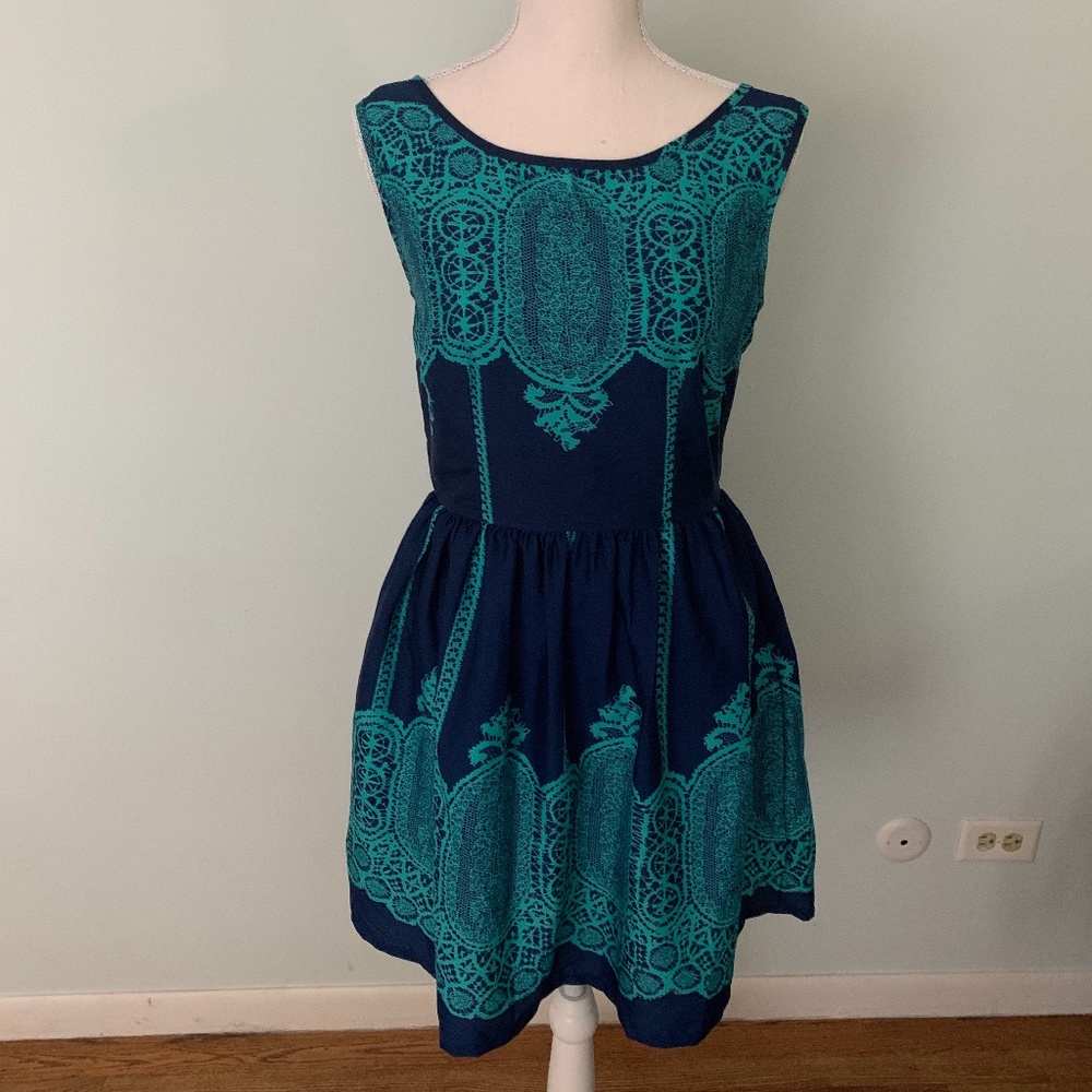 Blue and Turquoise Fit and Flare Dress